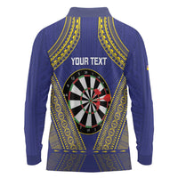 Personalised Niue Darts Long Sleeve Polo Shirt Dart Board Hiapo Pattern - Polynesian Pride