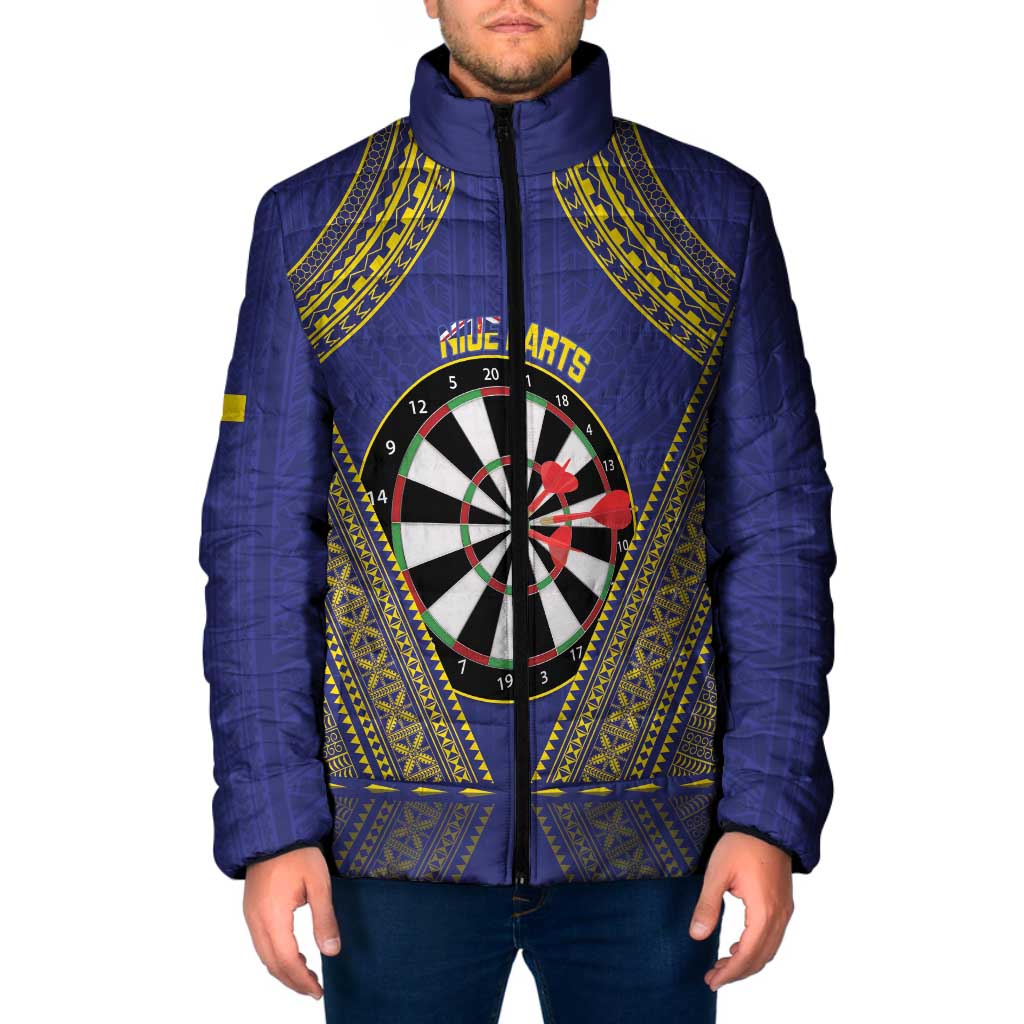 Personalised Niue Darts Padded Jacket Dart Board Hiapo Pattern LT14 Men Blue - Polynesian Pride