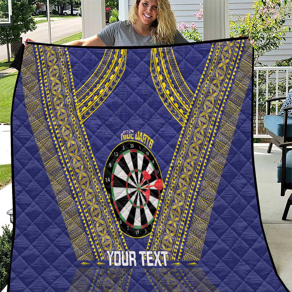 Personalised Niue Darts Quilt Dart Board Hiapo Pattern LT14 Blue - Polynesian Pride