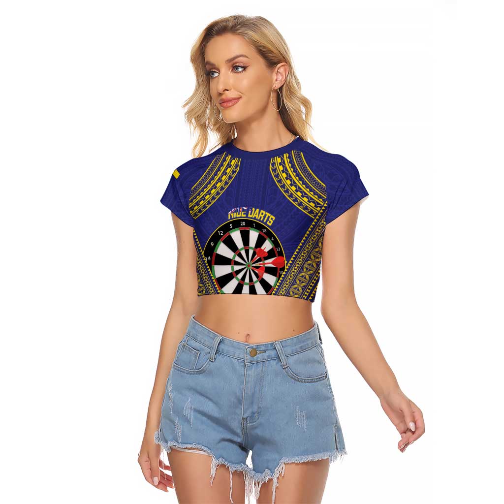 Personalised Niue Darts Raglan Cropped T Shirt Dart Board Hiapo Pattern - Polynesian Pride