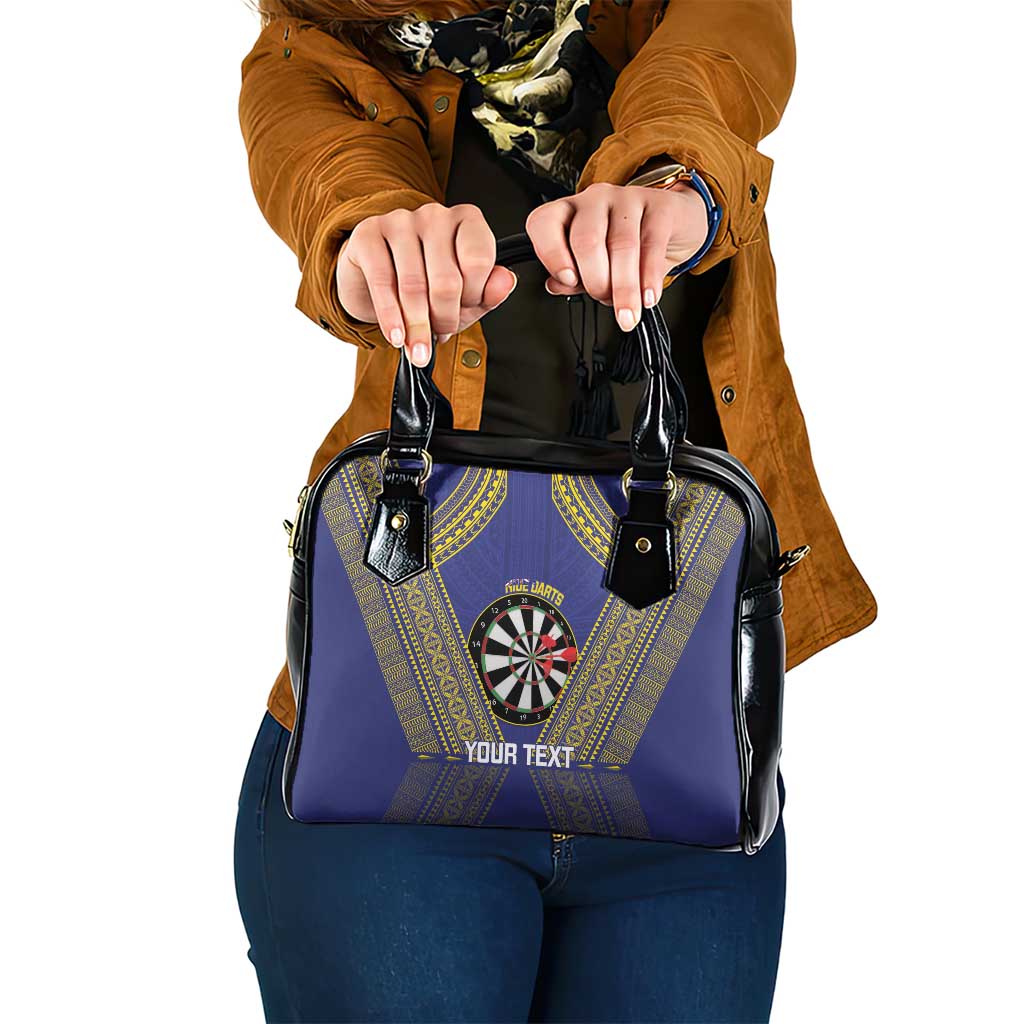 Personalised Niue Darts Shoulder Handbag Dart Board Hiapo Pattern LT14 One Size Blue - Polynesian Pride