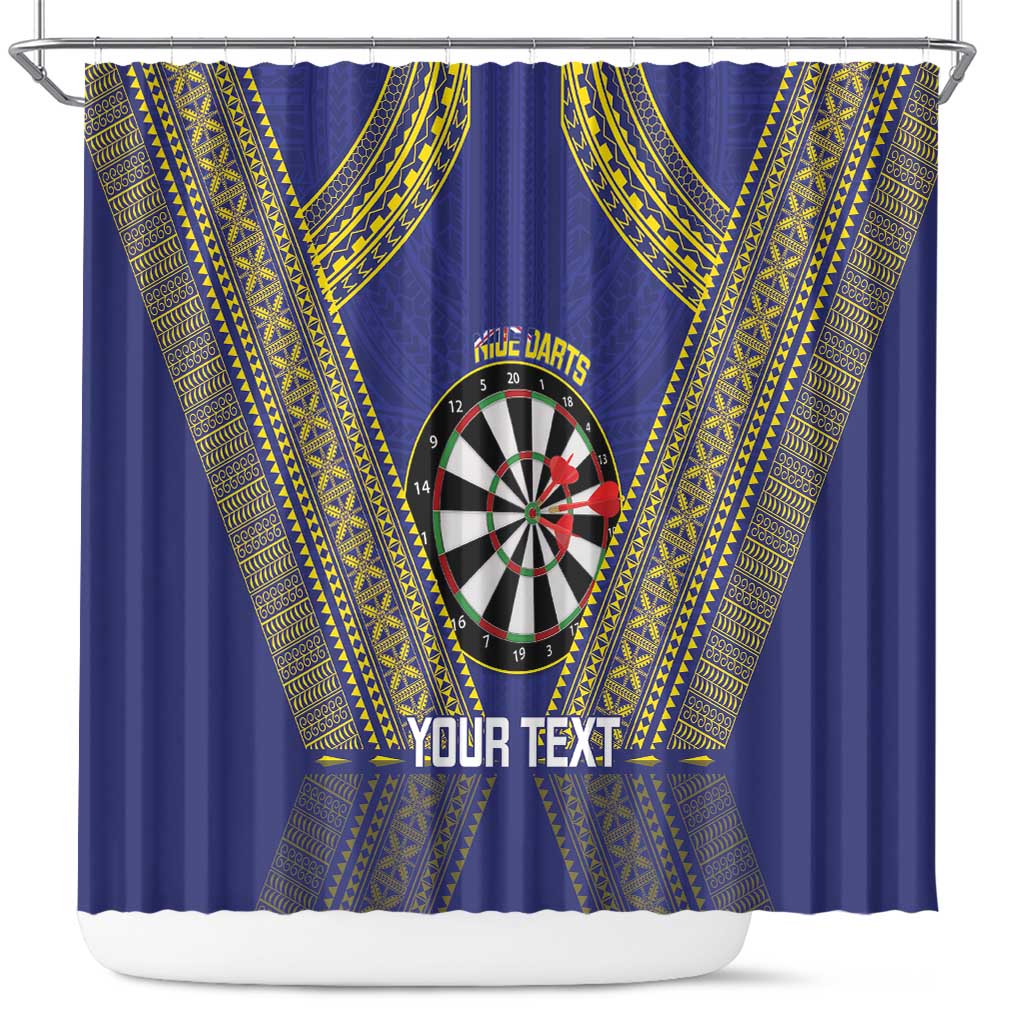 Personalised Niue Darts Shower Curtain Dart Board Hiapo Pattern LT14 Blue - Polynesian Pride