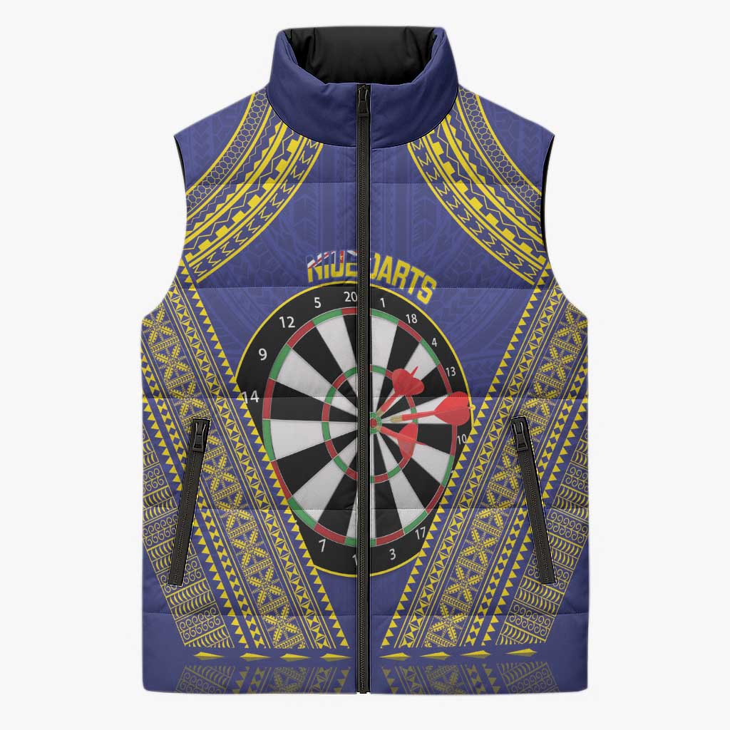 Personalised Niue Darts Sleeveless Puffer Jacket Dart Board Hiapo Pattern LT14 Unisex Blue - Polynesian Pride