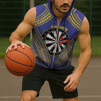 Personalised Niue Darts Sleeveless Zip Hoodie Dart Board Hiapo Pattern - Polynesian Pride