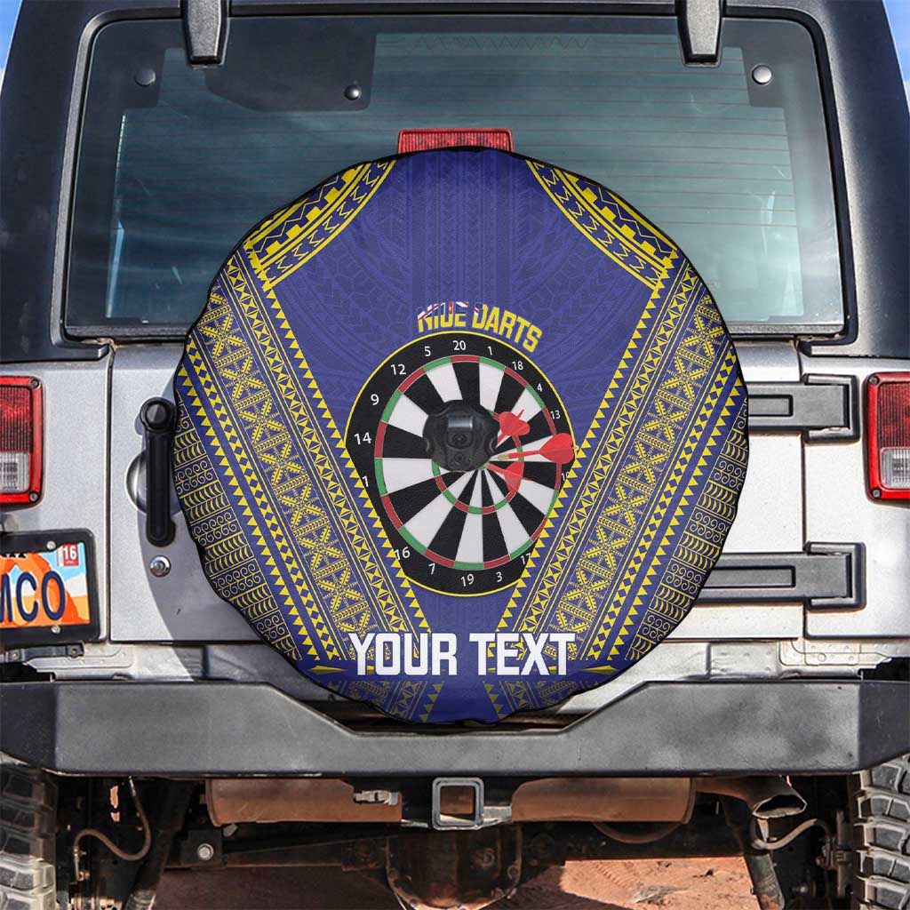 Personalised Niue Darts Spare Tire Cover Dart Board Hiapo Pattern LT14 Blue - Polynesian Pride