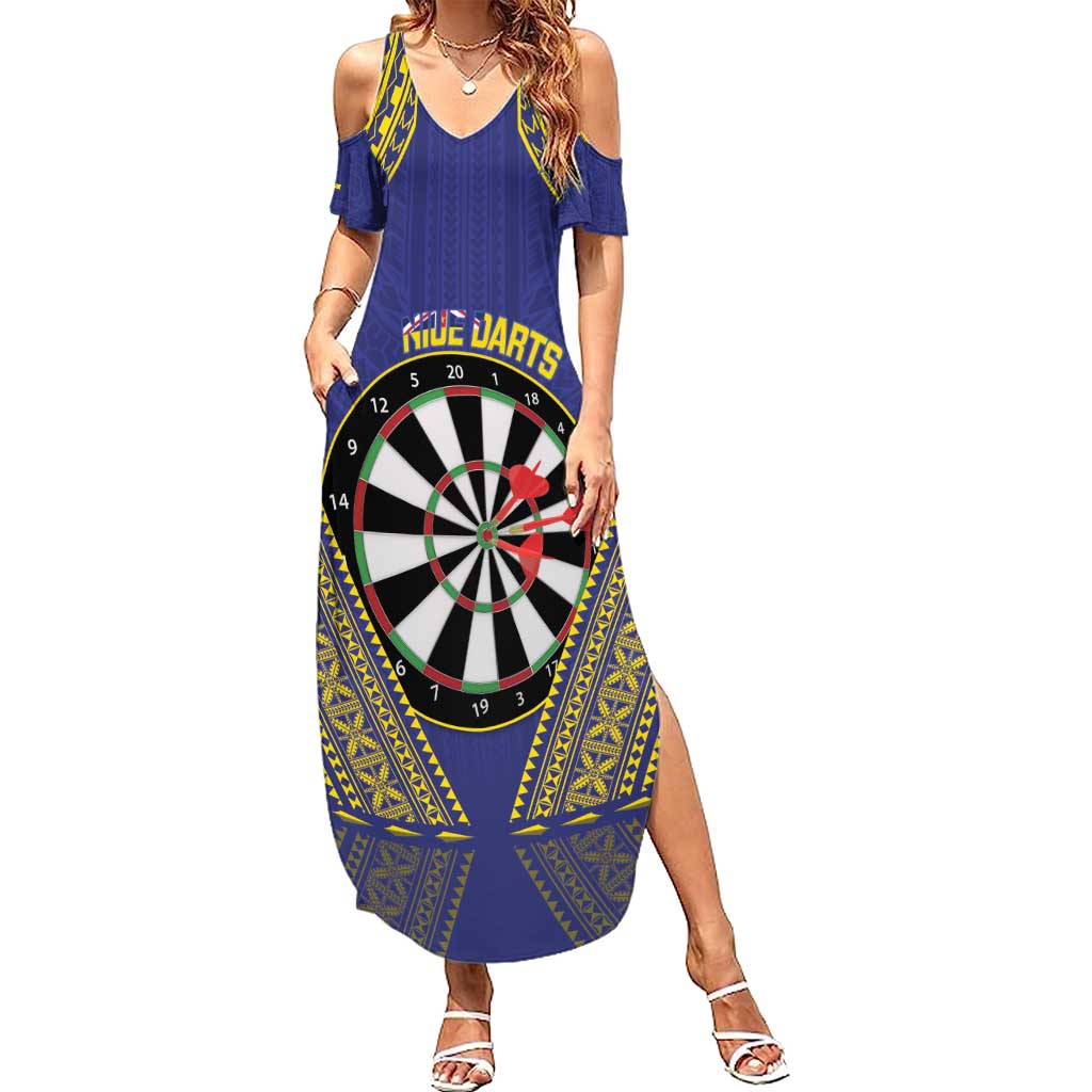 Personalised Niue Darts Summer Maxi Dress Dart Board Hiapo Pattern - Polynesian Pride