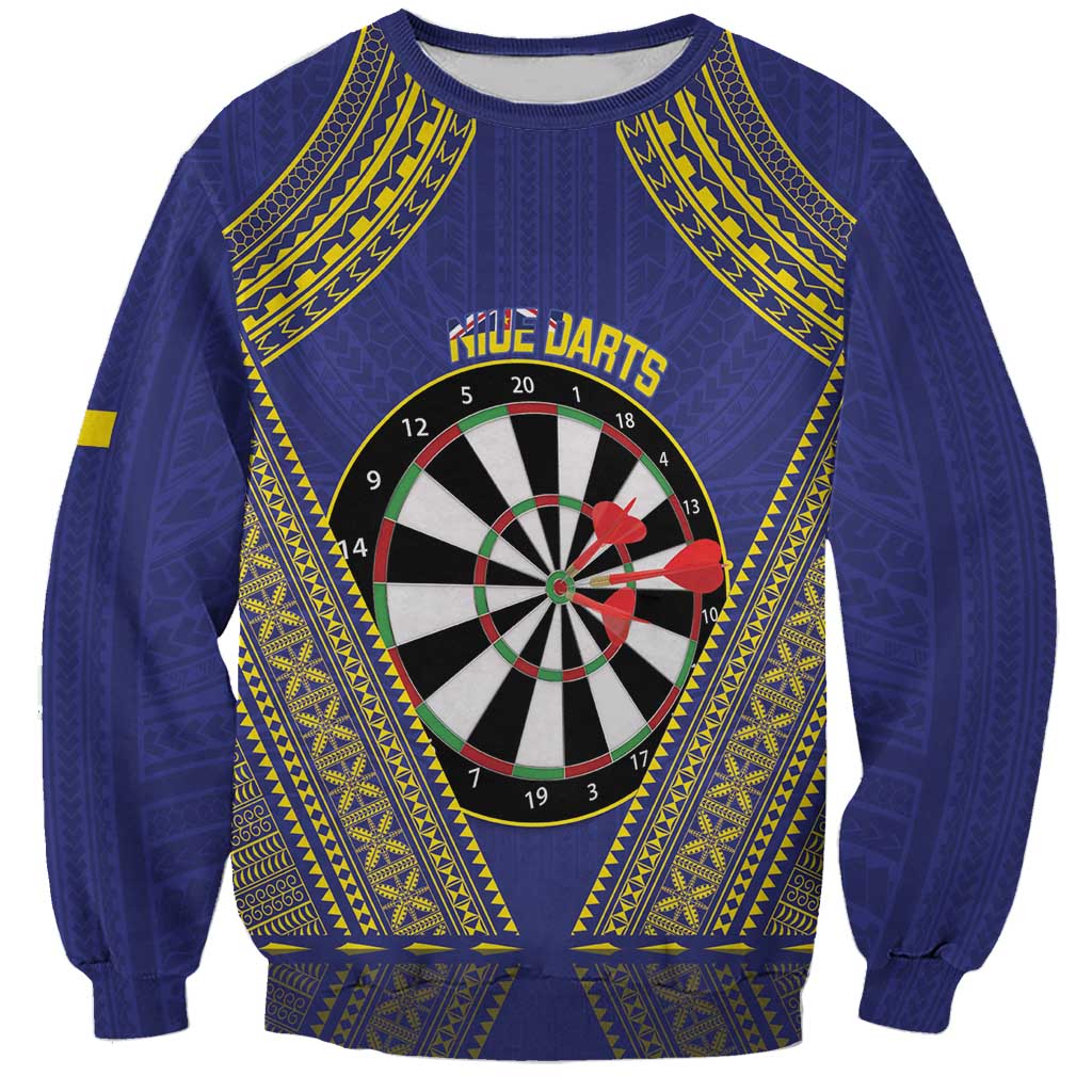 Personalised Niue Darts Sweatshirt Dart Board Hiapo Pattern LT14 Unisex Blue - Polynesian Pride