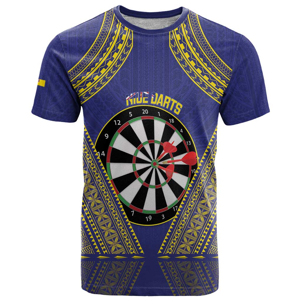 Personalised Niue Darts T Shirt Dart Board Hiapo Pattern - Polynesian Pride