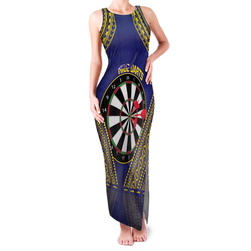 Personalised Niue Darts Tank Maxi Dress Dart Board Hiapo Pattern - Polynesian Pride