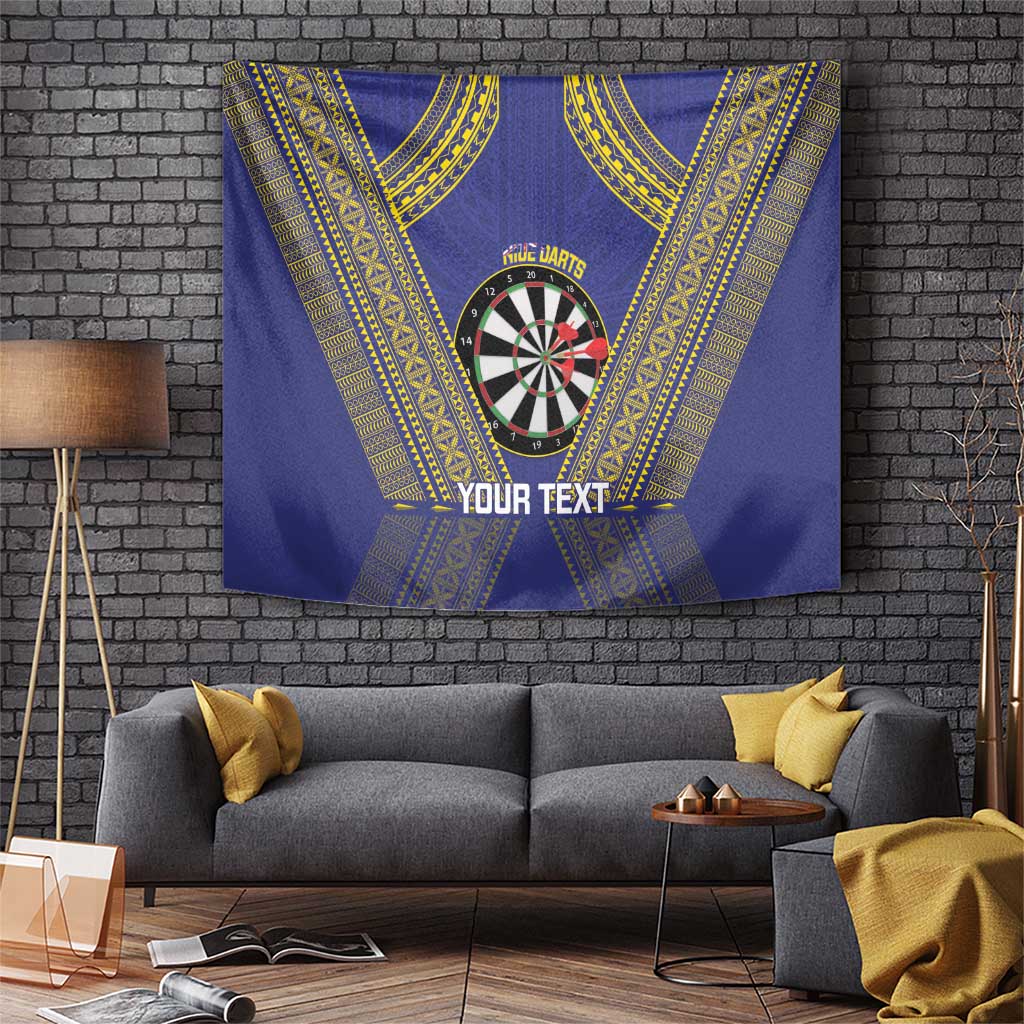 Personalised Niue Darts Tapestry Dart Board Hiapo Pattern LT14 Blue - Polynesian Pride