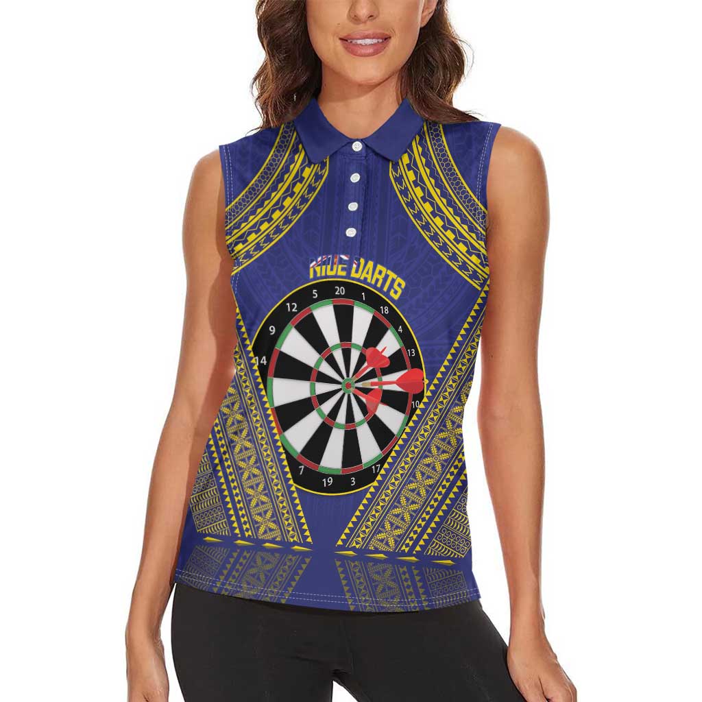 Personalised Niue Darts Women Sleeveless Polo Shirt Dart Board Hiapo Pattern - Polynesian Pride