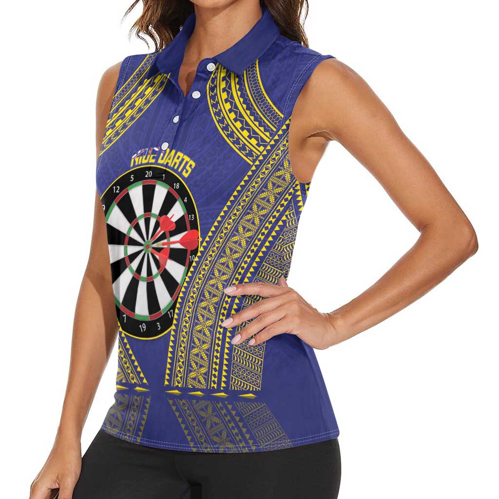 Personalised Niue Darts Women Sleeveless Polo Shirt Dart Board Hiapo Pattern - Polynesian Pride