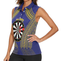 Personalised Niue Darts Women Sleeveless Polo Shirt Dart Board Hiapo Pattern - Polynesian Pride