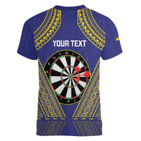 Personalised Niue Darts Women V-Neck T-Shirt Dart Board Hiapo Pattern - Polynesian Pride