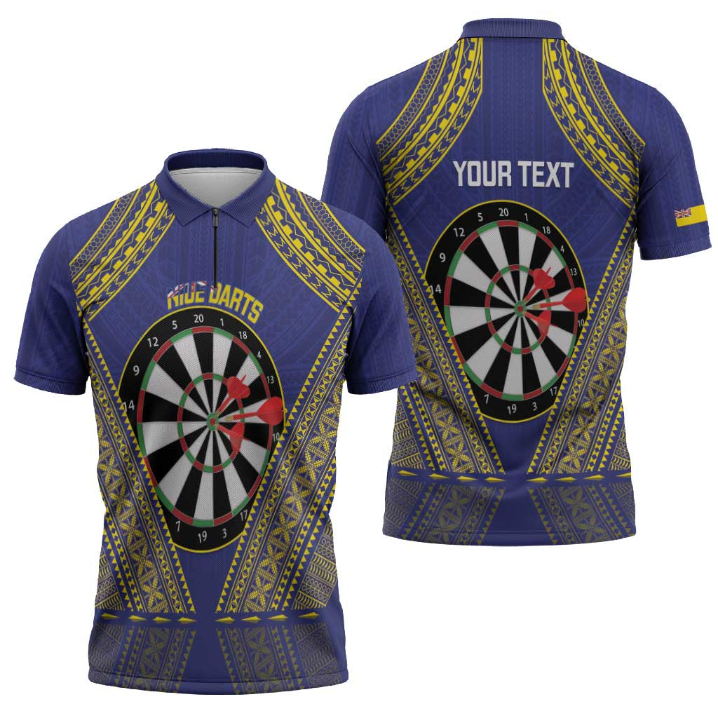 Personalised Niue Darts Zipper Polo Shirt Dart Board Hiapo Pattern - Polynesian Pride