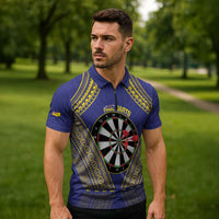 Personalised Niue Darts Zipper Polo Shirt Dart Board Hiapo Pattern - Polynesian Pride