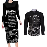 New Zealand Silver Fern Rugby Couples Matching Long Sleeve Bodycon Dress and Long Sleeve Button Shirt Haka Aotearoa Kiwi Dance LT14 Black - Polynesian Pride