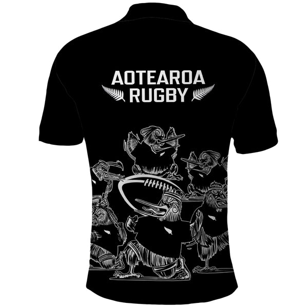 Custom New Zealand Silver Fern Rugby Polo Shirt Aotearoa Kiwi Maori Black Version LT01 main image 0