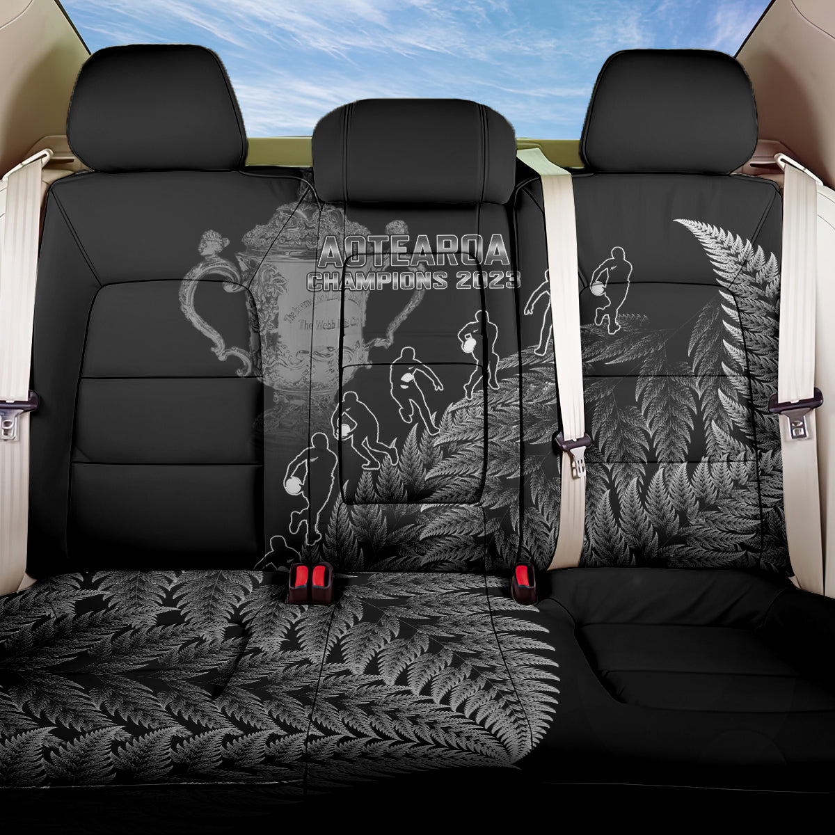 Custom New Zealand Silver Fern Rugby Back Car Seat Cover All Black Go Champions 2023 With Trophy Proud
