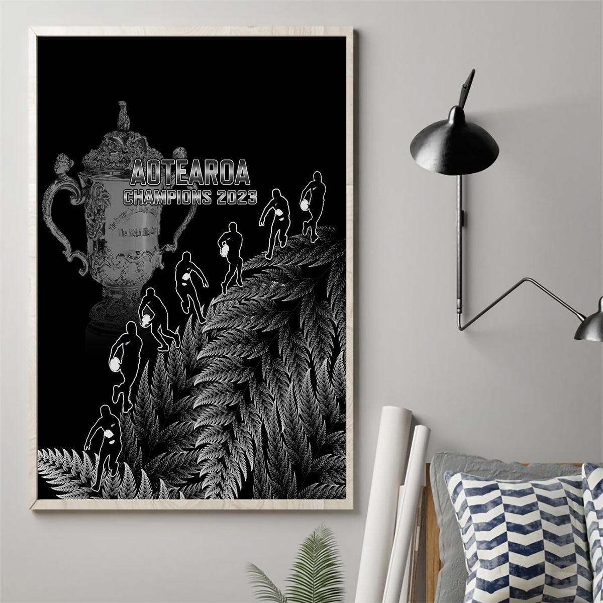 Custom New Zealand Silver Fern Rugby Canvas Wall Art All Black Go Champions 2023 With Trophy Proud LT14 - Polynesian Pride