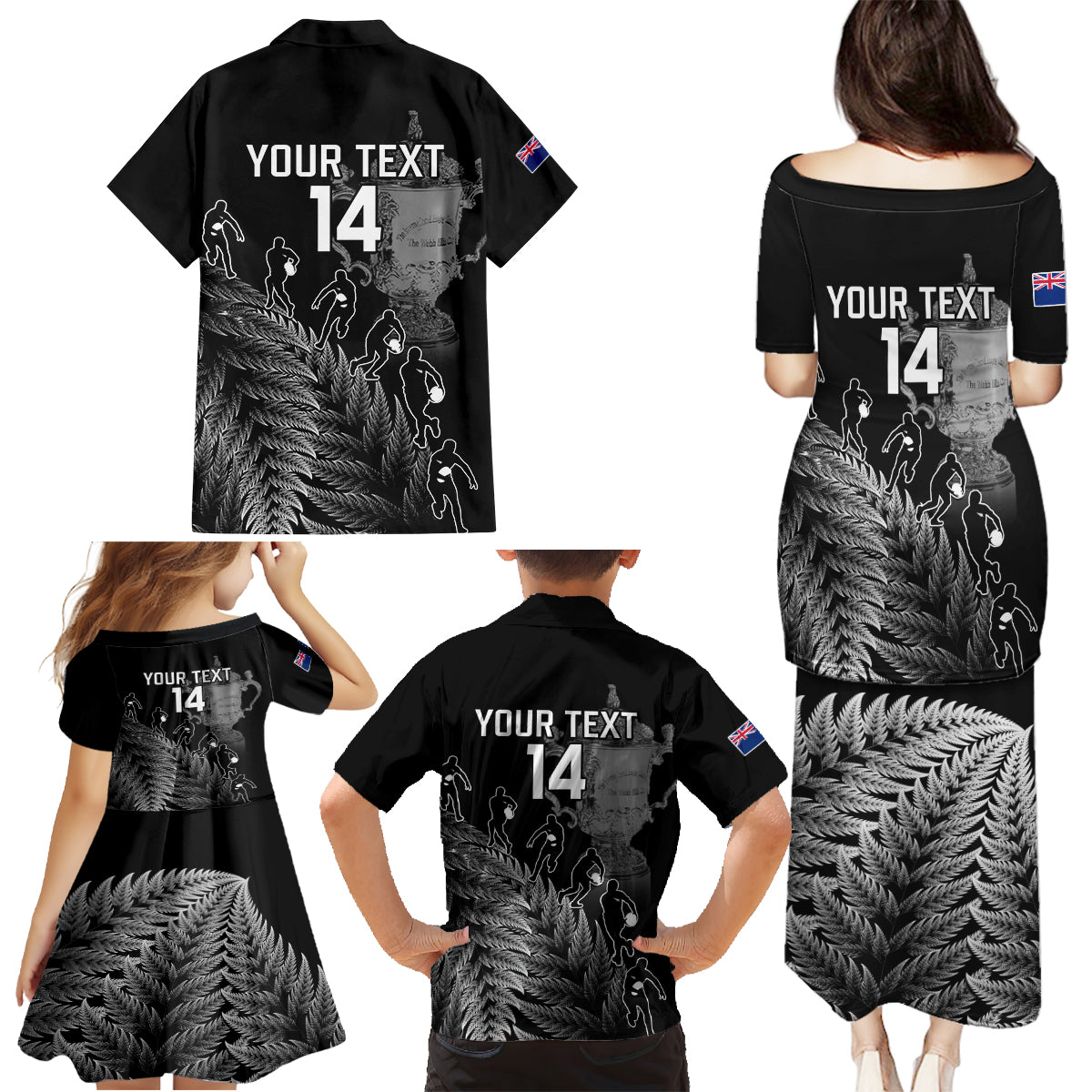 Custom New Zealand Silver Fern Rugby Family Matching Puletasi Dress and Hawaiian Shirt All Black Go Champions 2023 With Trophy Proud LT14 - Polynesian Pride