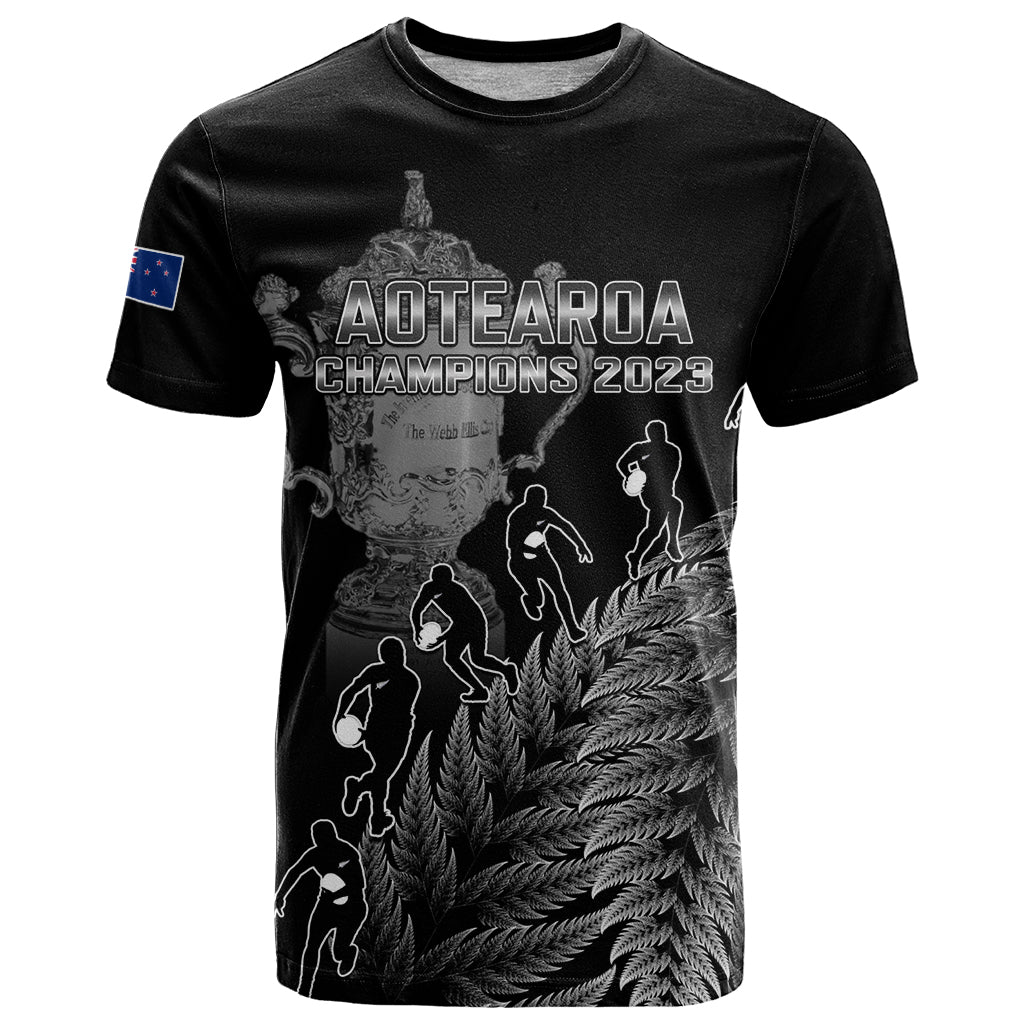 Custom New Zealand Silver Fern Rugby T Shirt All Black Go Champions 2023 With Trophy Proud LT14 Black - Polynesian Pride