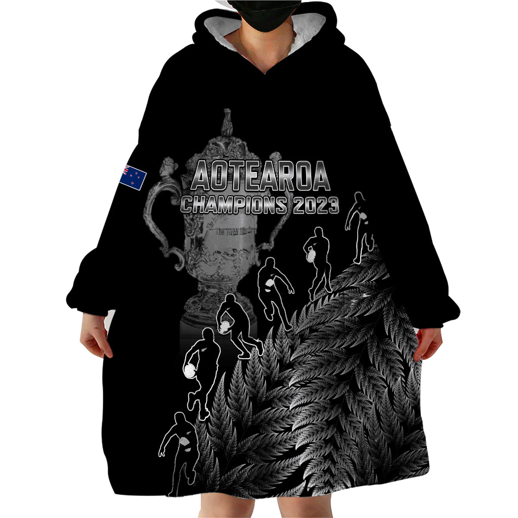 Custom New Zealand Silver Fern Rugby Wearable Blanket Hoodie All Black Go Champions 2023 With Trophy Proud LT14 - Polynesian Pride