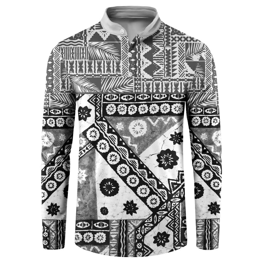 Black Bula Fiji Button Sweatshirt Unique Masi Tapa Pattern LT14 Black - Polynesian Pride