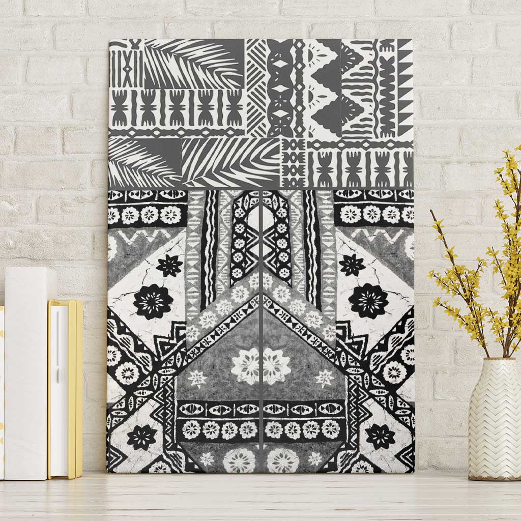 Black Bula Fiji Canvas Wall Art Unique Masi Tapa Pattern LT14 Without Frame Black - Polynesian Pride