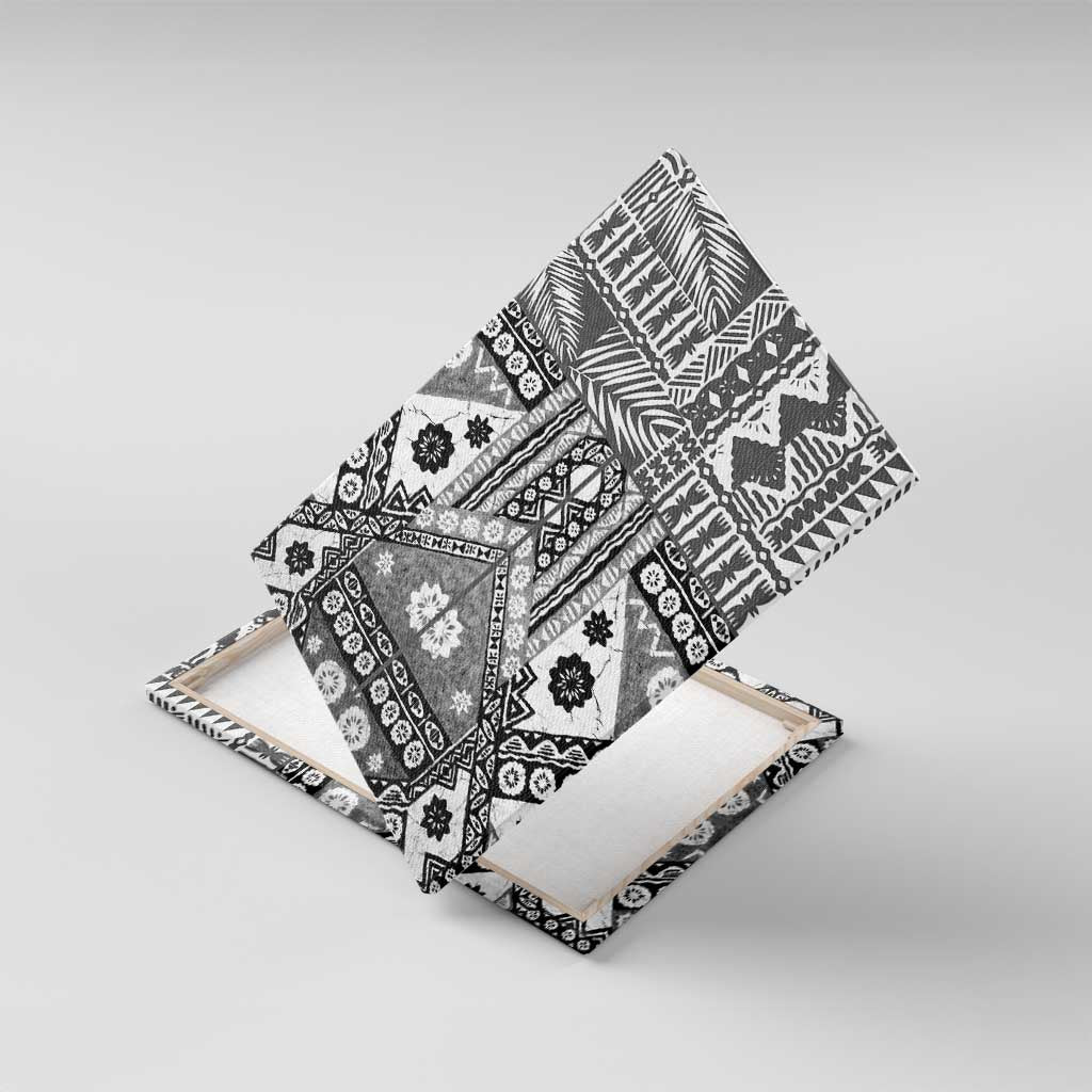 Black Bula Fiji Canvas Wall Art Unique Masi Tapa Pattern
