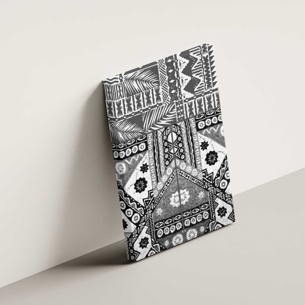 Black Bula Fiji Canvas Wall Art Unique Masi Tapa Pattern