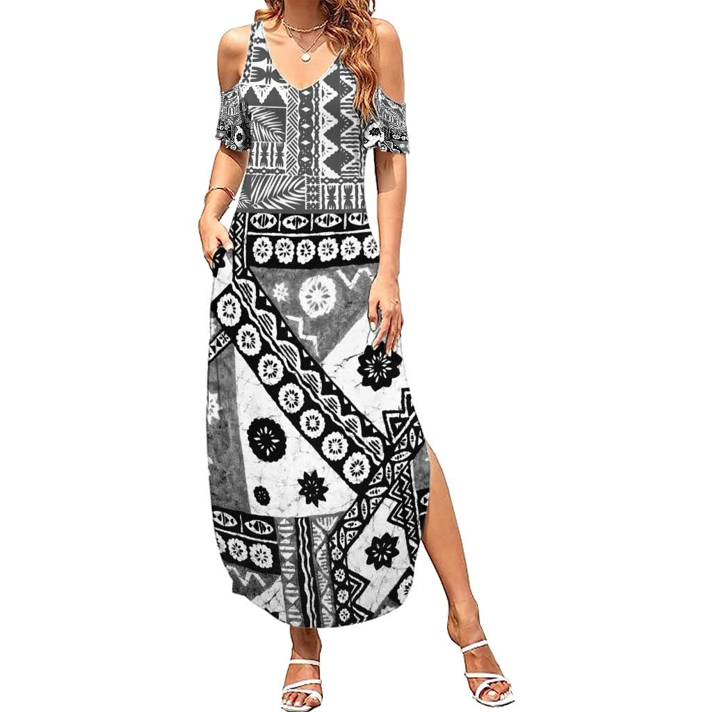 Black Bula Fiji Family Matching Summer Maxi Dress and Hawaiian Shirt Unique Masi Tapa Pattern