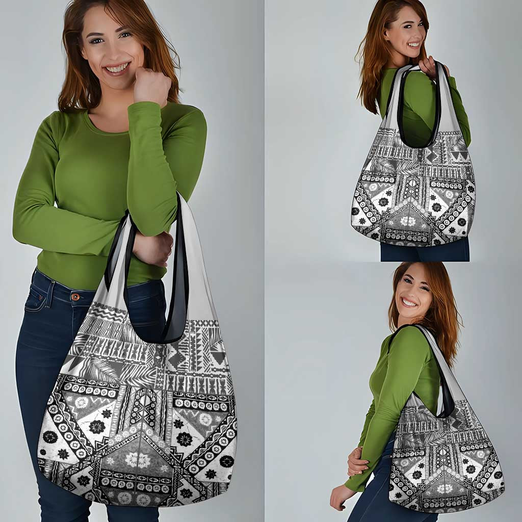 Black Bula Fiji Grocery Bag Unique Masi Tapa Pattern