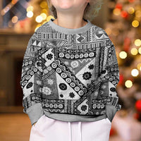 Black Bula Fiji Kid Ugly Christmas Sweater Unique Masi Tapa Pattern