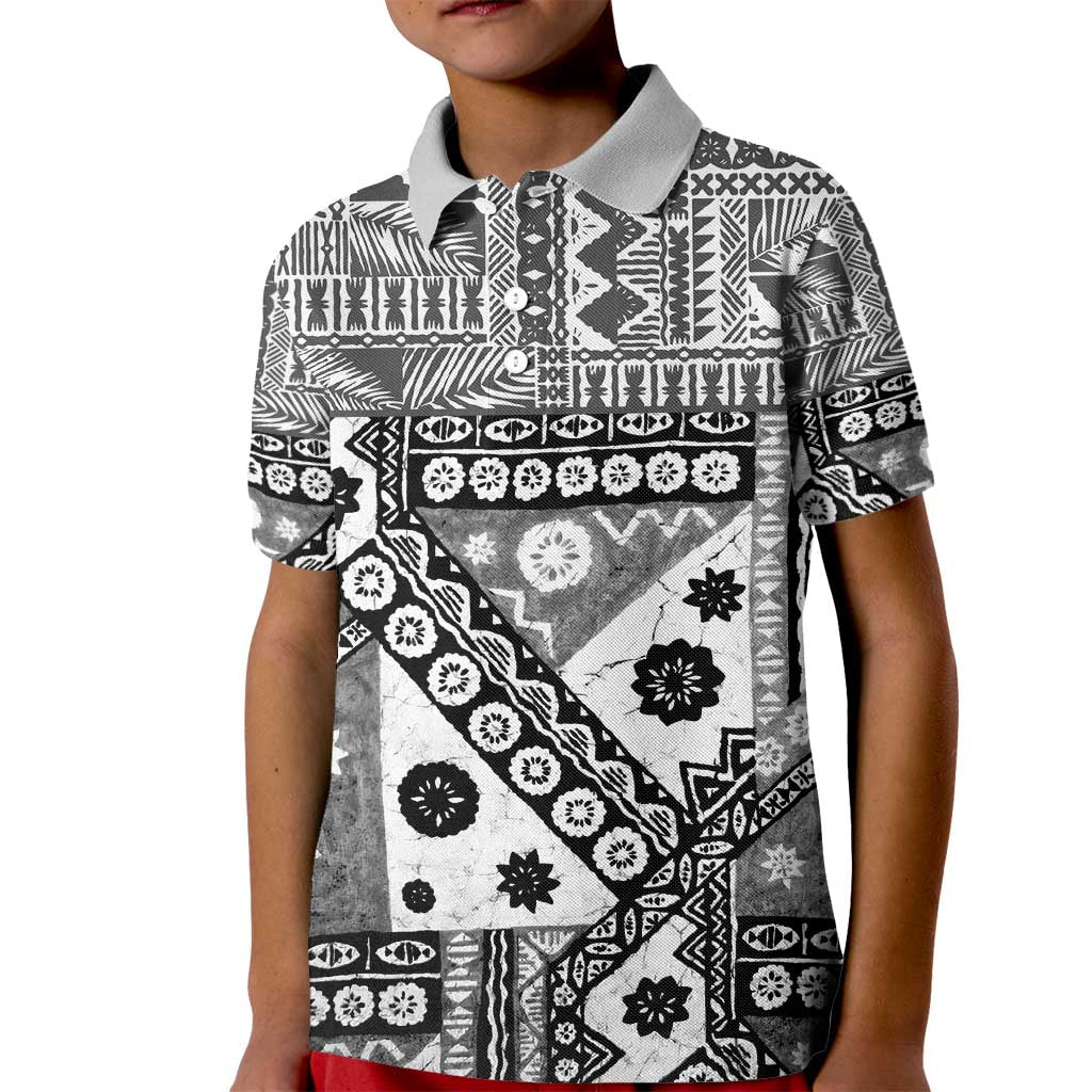 Black Bula Fiji Kid Polo Shirt Unique Masi Tapa Pattern LT14 Kid Black - Polynesian Pride