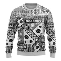 Black Bula Fiji Ugly Christmas Sweater Unique Masi Tapa Pattern