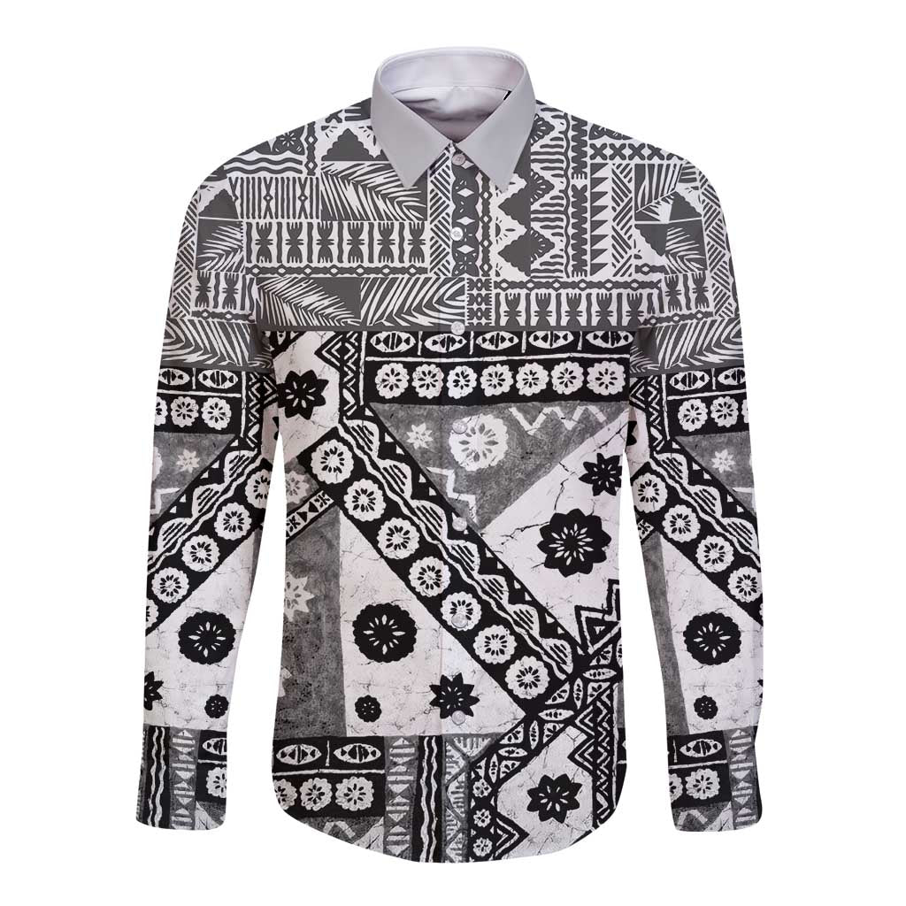 Black Bula Fiji Long Sleeve Button Shirt Unique Masi Tapa Pattern LT14 Unisex Black - Polynesian Pride