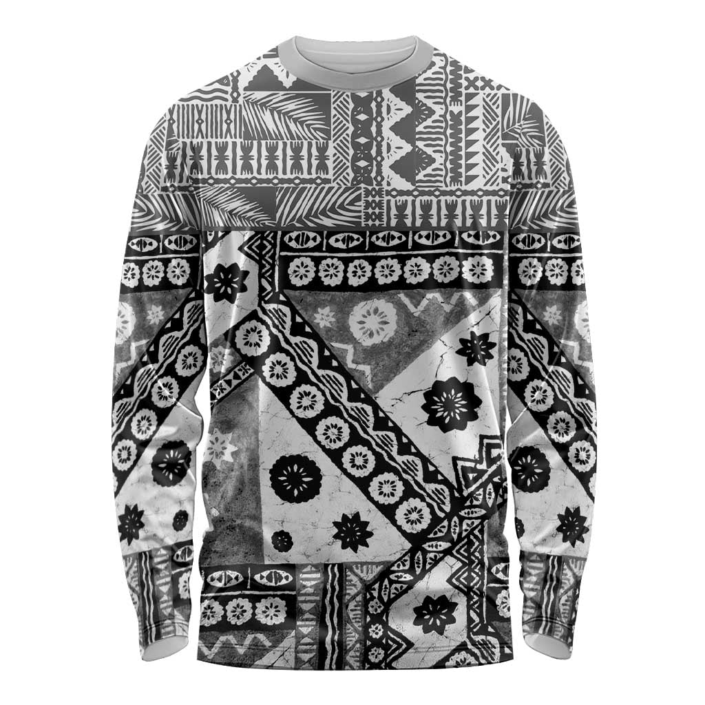 Black Bula Fiji Long Sleeve Shirt Unique Masi Tapa Pattern LT14 Unisex Black - Polynesian Pride