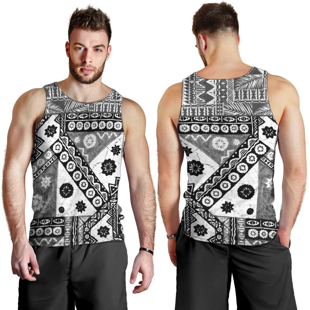 Black Bula Fiji Men Tank Top Unique Masi Tapa Pattern LT14 - Polynesian Pride