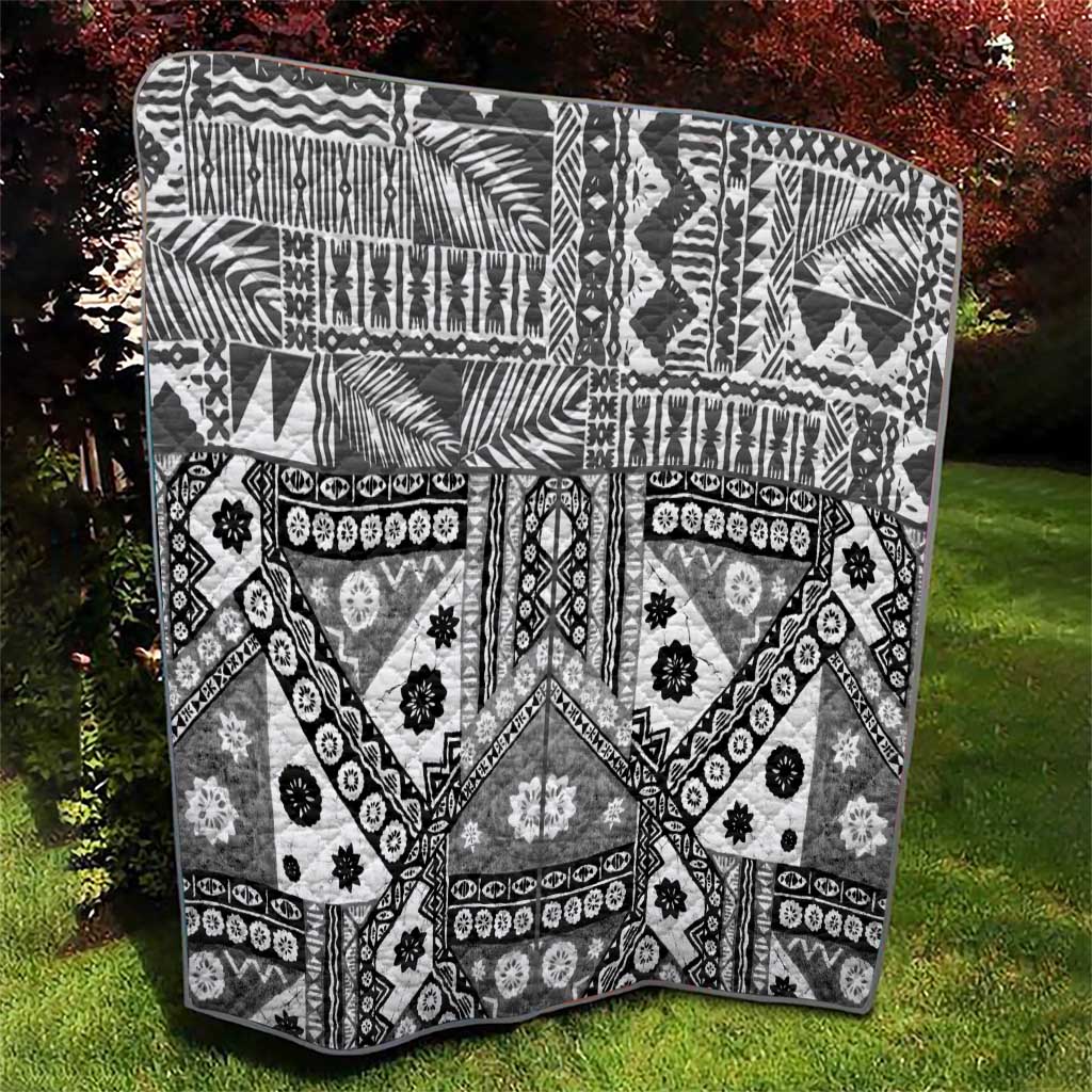 Black Bula Fiji Quilt Unique Masi Tapa Pattern LT14 - Polynesian Pride