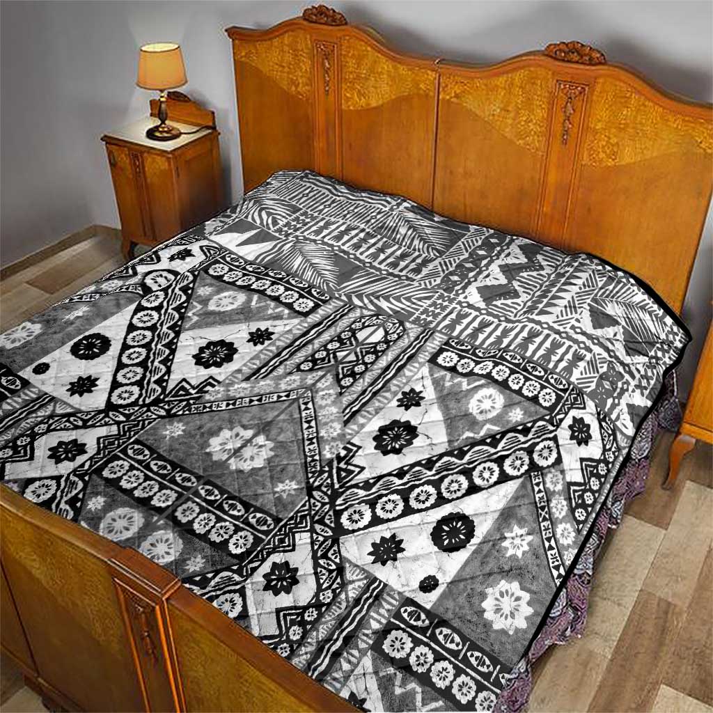 Black Bula Fiji Quilt Unique Masi Tapa Pattern LT14 - Polynesian Pride