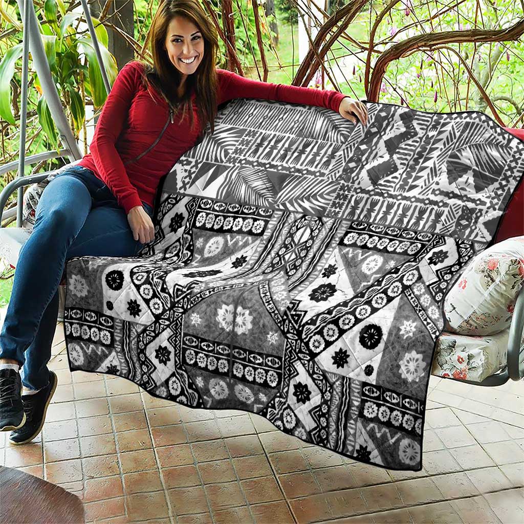 Black Bula Fiji Quilt Unique Masi Tapa Pattern LT14 - Polynesian Pride