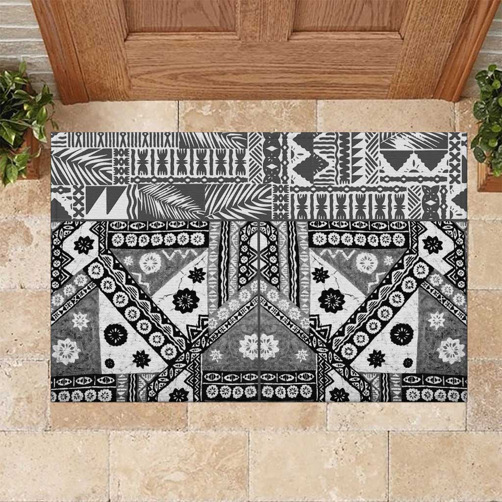 Black Bula Fiji Rubber Doormat Unique Masi Tapa Pattern LT14 Black - Polynesian Pride