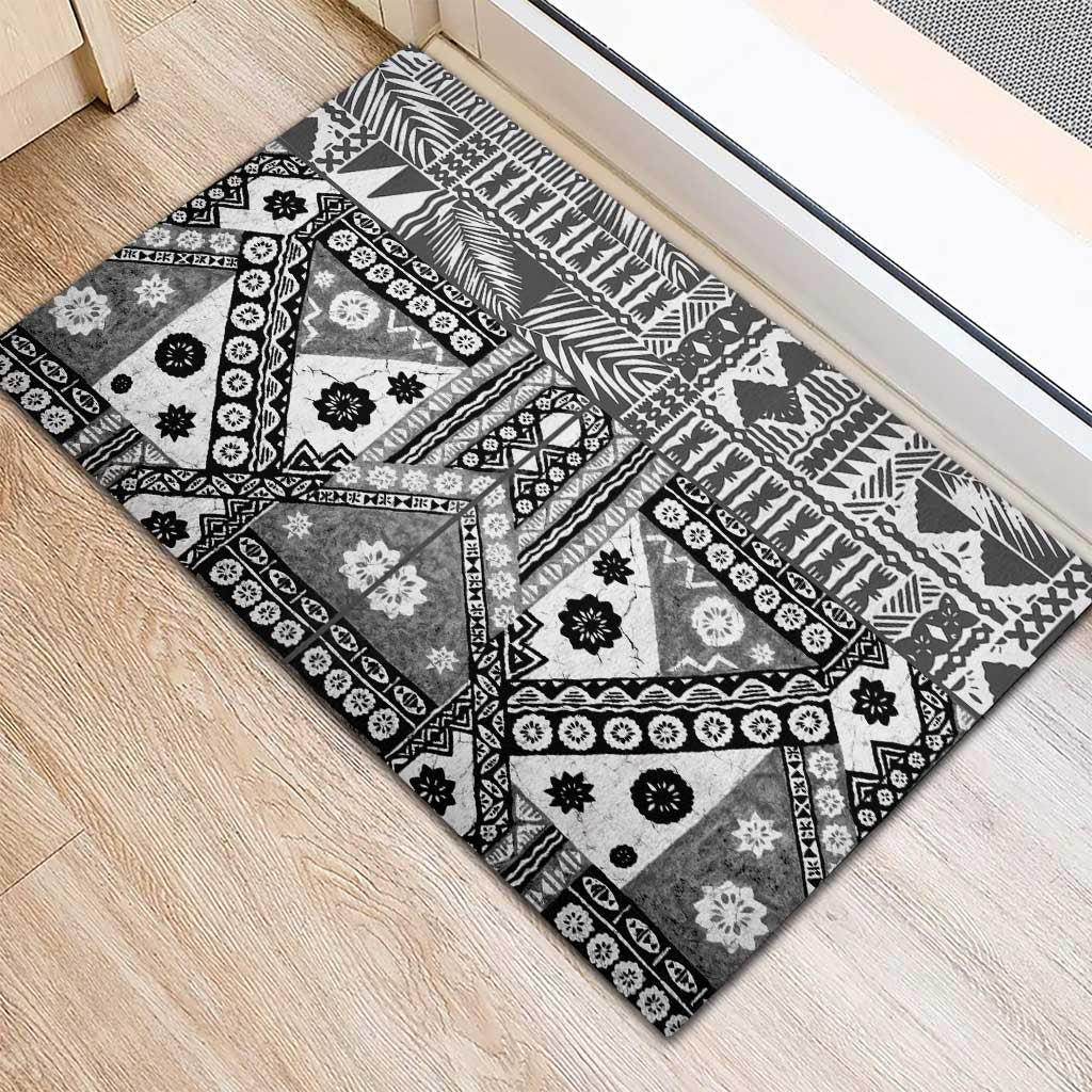 Black Bula Fiji Rubber Doormat Unique Masi Tapa Pattern LT14 - Polynesian Pride
