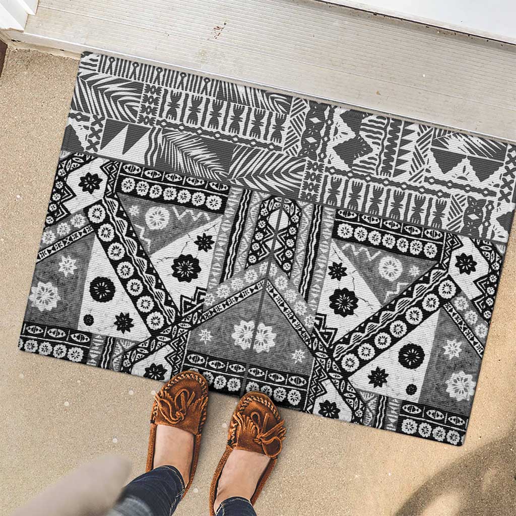 Black Bula Fiji Rubber Doormat Unique Masi Tapa Pattern LT14 - Polynesian Pride