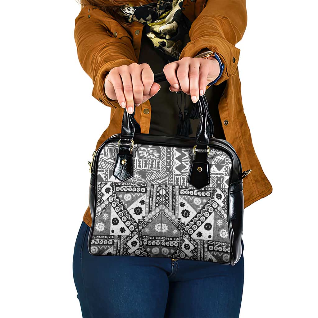 Black Bula Fiji Shoulder Handbag Unique Masi Tapa Pattern LT14 One Size Black - Polynesian Pride