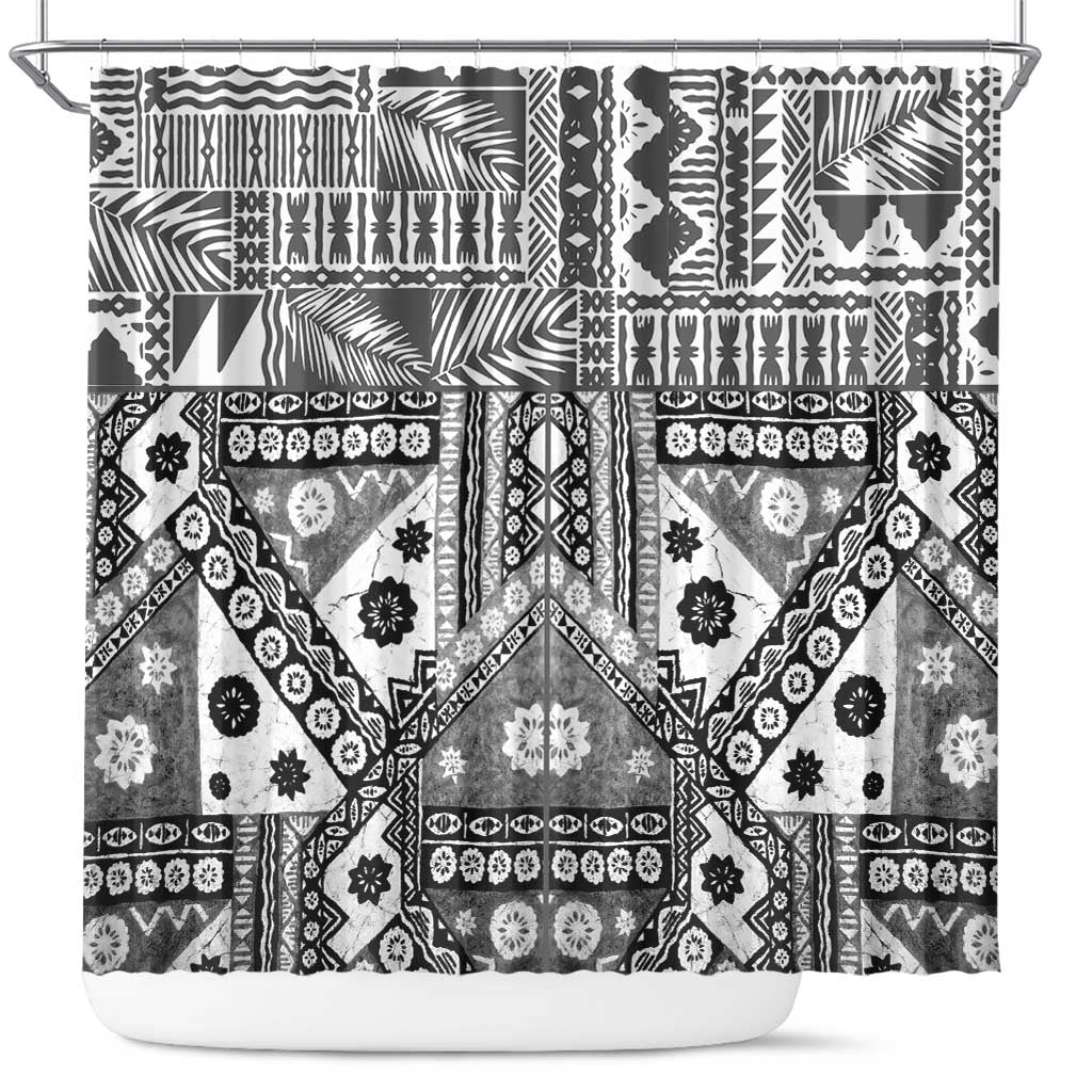 Black Bula Fiji Shower Curtain Unique Masi Tapa Pattern LT14 Black - Polynesian Pride