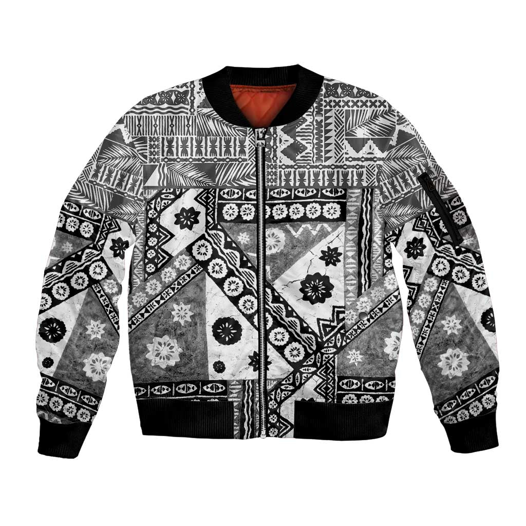 Black Bula Fiji Sleeve Zip Bomber Jacket Unique Masi Tapa Pattern LT14 Unisex Black - Polynesian Pride