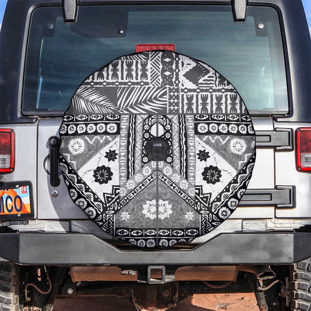 Black Bula Fiji Spare Tire Cover Unique Masi Tapa Pattern LT14 Black - Polynesian Pride