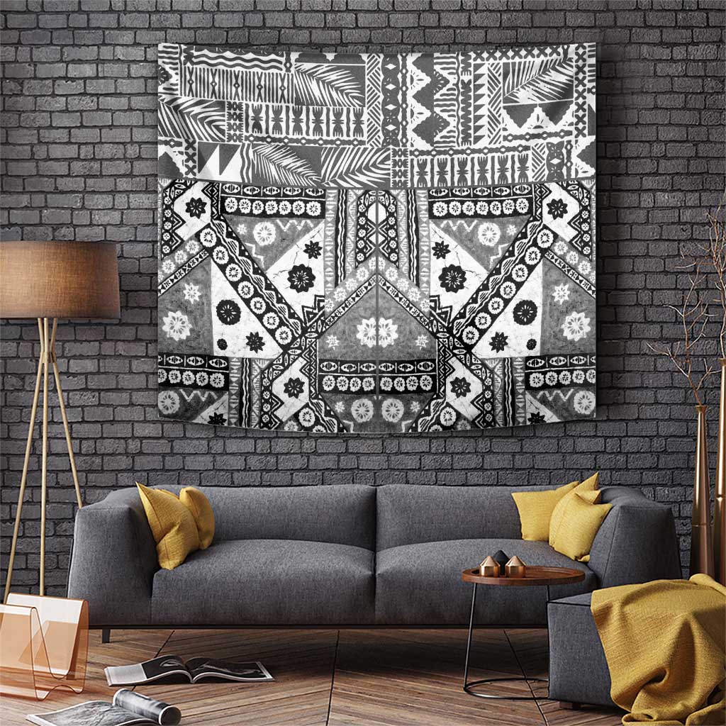 Black Bula Fiji Tapestry Unique Masi Tapa Pattern LT14 Black - Polynesian Pride